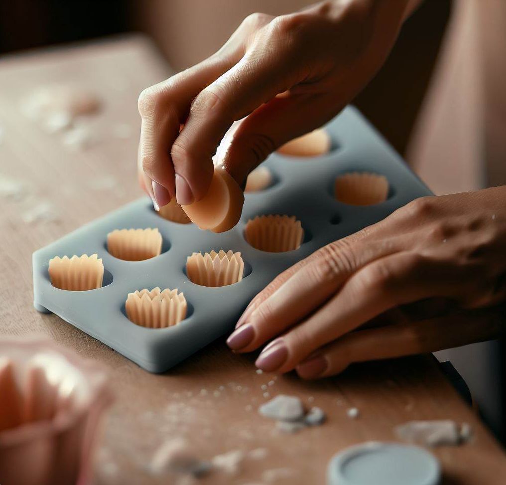 Woman preparing a food-safe silicone mold for baking a culinary delight